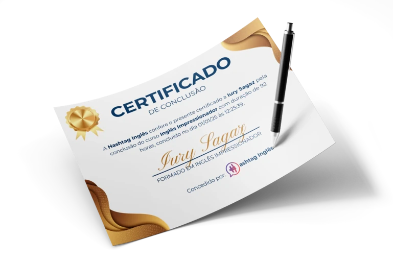 Exemplo de certificado do curso Inglês Impressionador